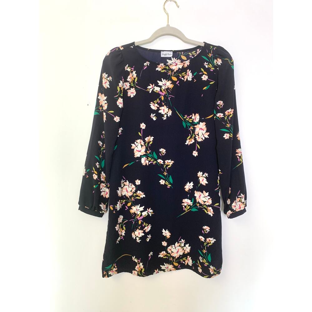 Gabriella Rocha Navy Floral Long Sleeve Shift Dress Size S Summer Event Feminine